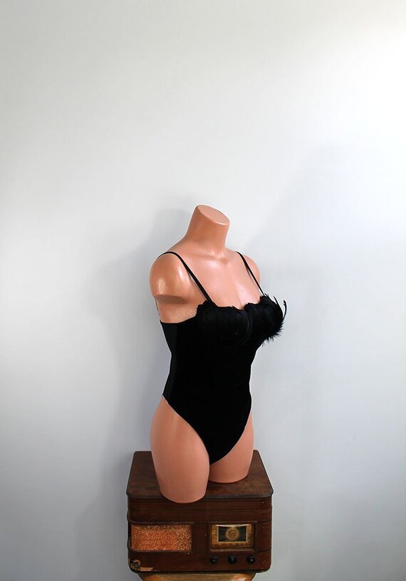 1990s Feather and Velvet Victoria's Secret Black L