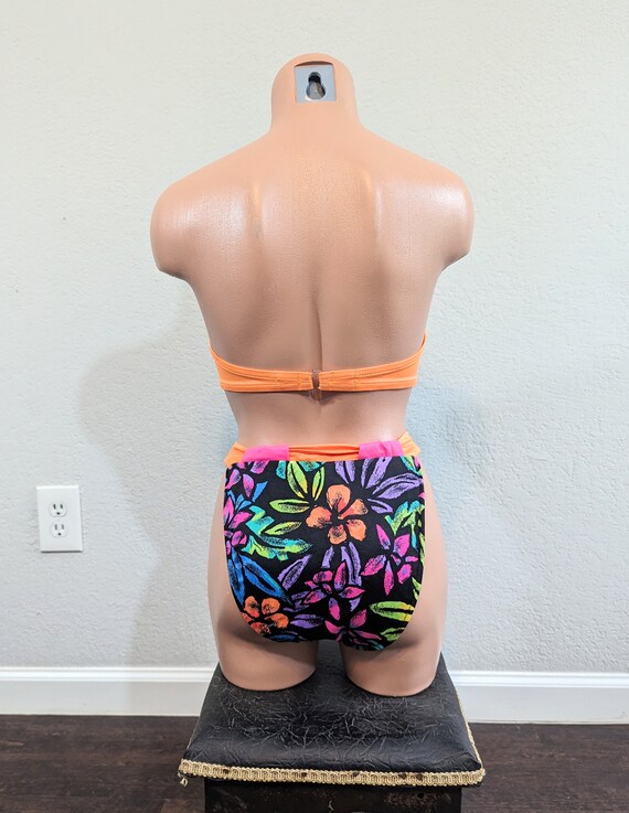 1980s Jantzen Electric Beach High Cut Floral Bikini /… Gem