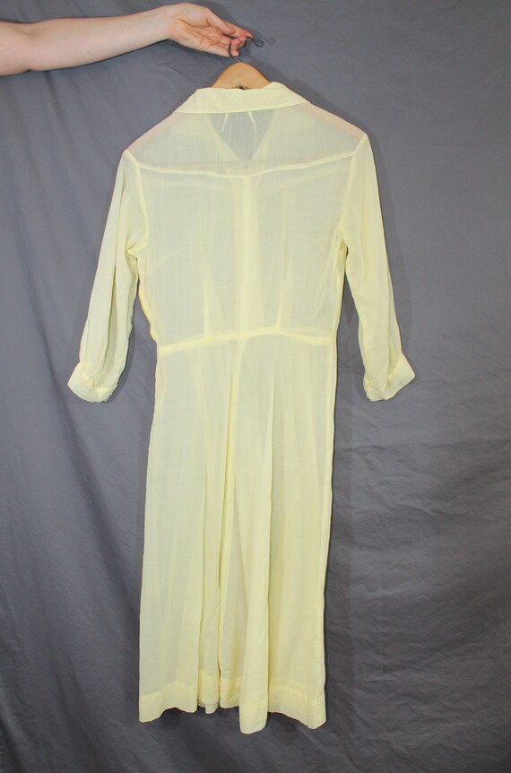 1950s Sheer Cotton Lawn Pastel Yellow Shirtdress … - image 3