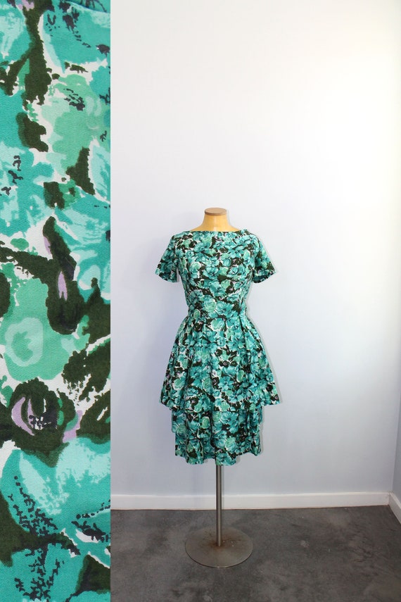 1950s Suzy Perette Teal Floral Party Dress // Extr