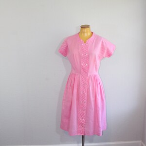 1960s Cotton Candy Pink Striped Shirtdress // Medium image 3