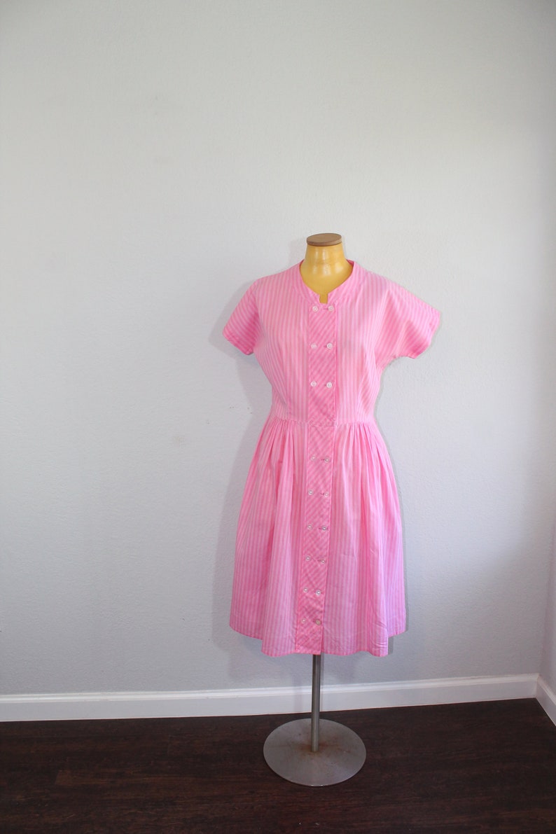 1960s Cotton Candy Pink Striped Shirtdress // Medium image 3