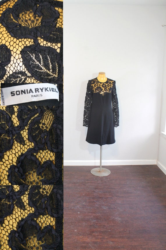 1980s Sonia Rykiel Black Lace Dress // Medium