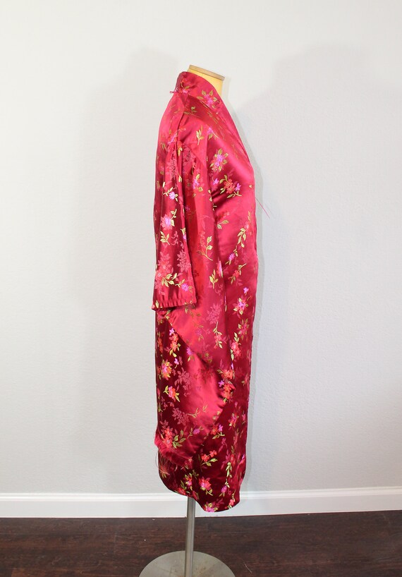 1990s Red Satin Floral Kimono Robe/Jacket/Dress /… - image 3