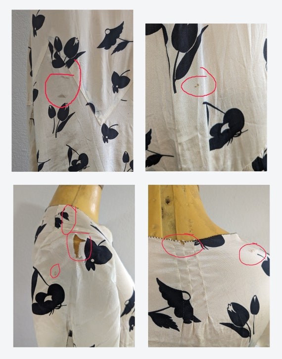 1930s Cream Silk Tulip Print Dress // Small - image 4