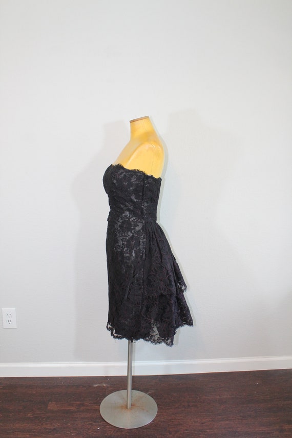 1980s Victor Costa Black Lace Strapless Bustled P… - image 5