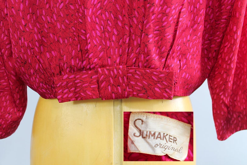 1940s Slimaker Magenta Pink Silk Dress Suit Large or Extra Large