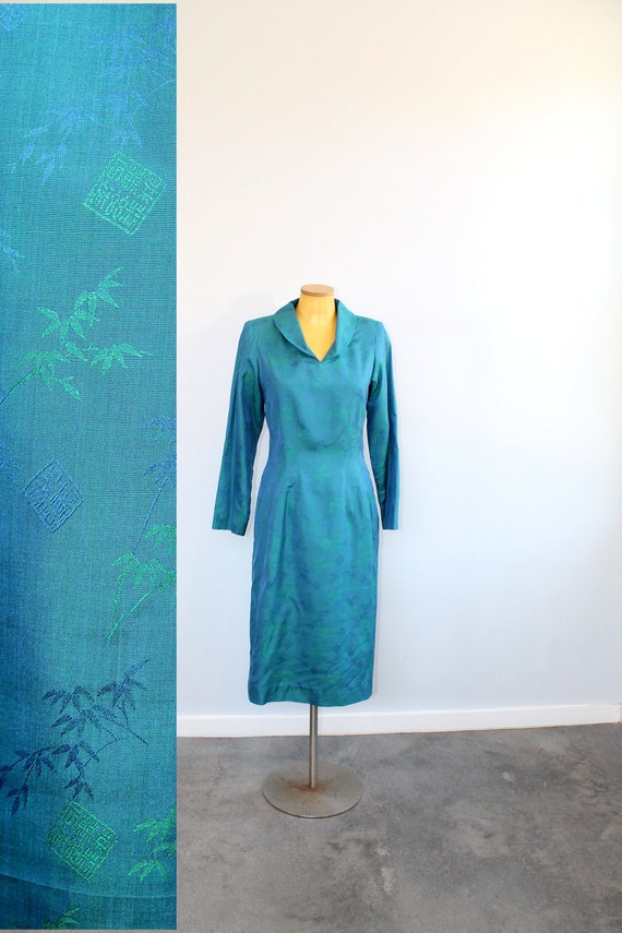 1980s Silk Custom Made Chinese Inspired Dress // M