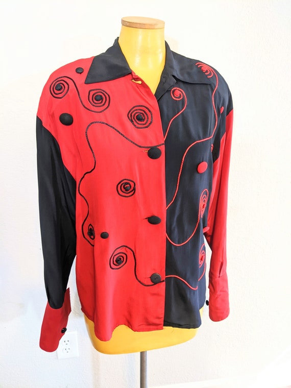 1990s Mercedes & Adrienne Silk Art Blouse // Small - image 5