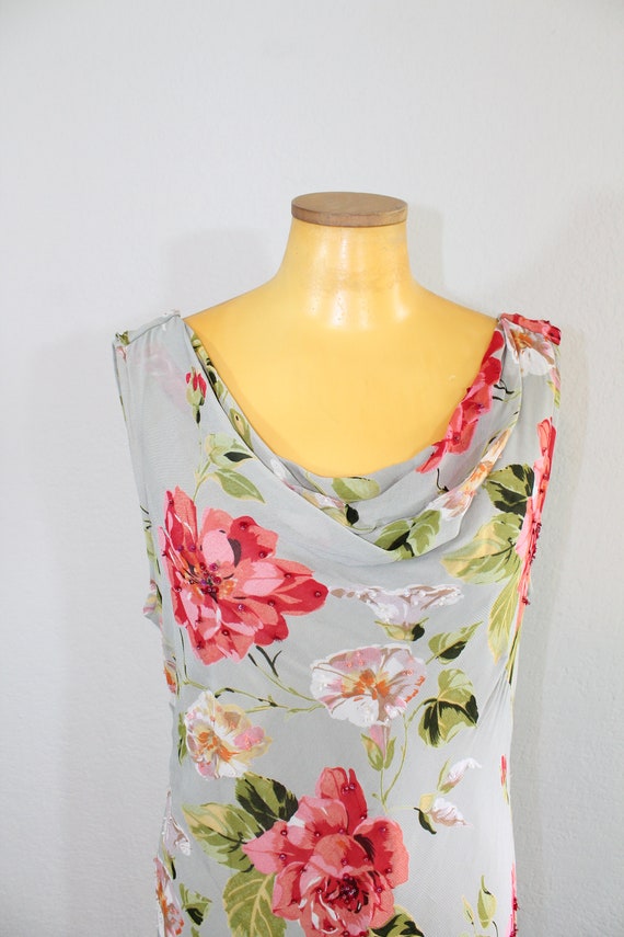 1990s Majick Grey Floral Bias Cut Gown // Large t… - image 3