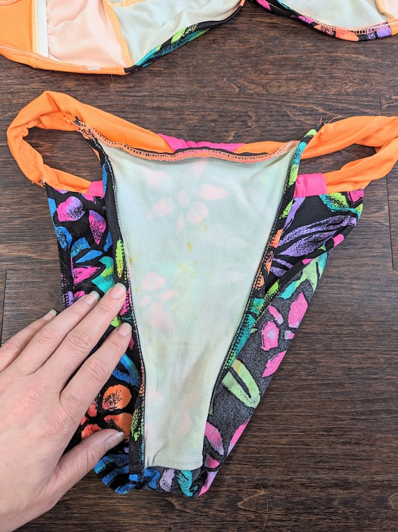 1980s Jantzen Electric Beach High Cut Floral Bikini /… Gem