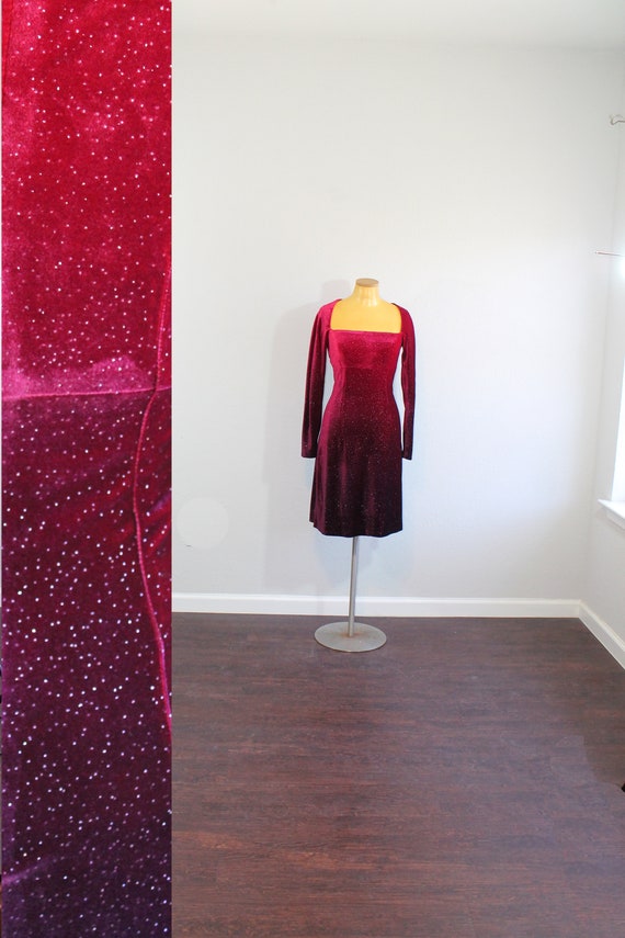 1990s Red Ombre Sparkle Velvet Dress // Extra Smal