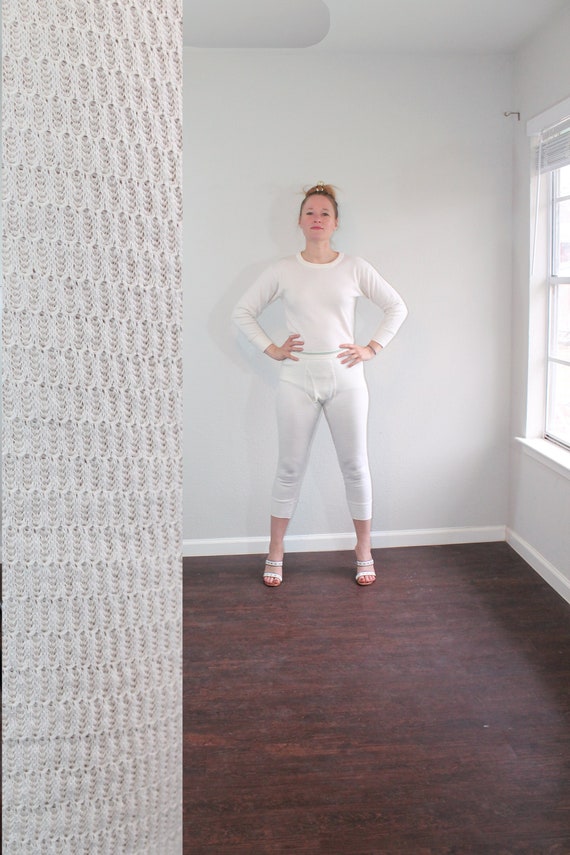 1970s Men's Hanes White Waffle Knit Long Underwear