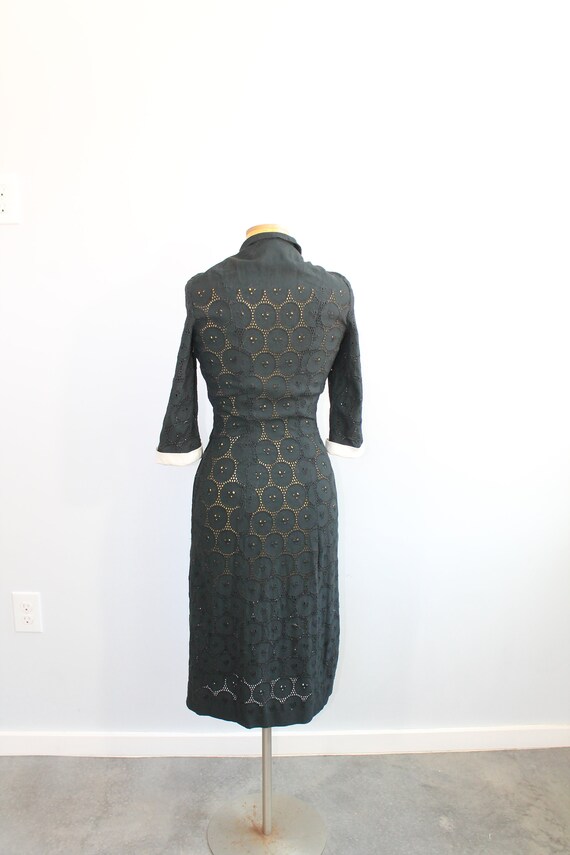 1950s Black Eyelet Lace Secretary Dress // Helen … - image 6