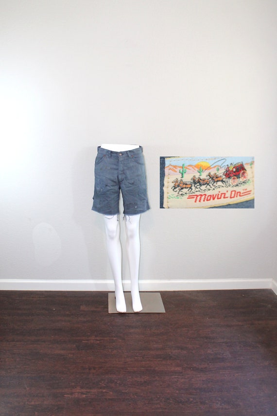1980s Levis Movin' On Blue Distressed Cut-Off Shor