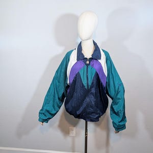 1990s Givenchy Teal Color Block Windbreaker Jacket // Medium to Large
