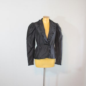 1980s Does Victorian Taffeta Structured Black Wrap Jacket // Medium