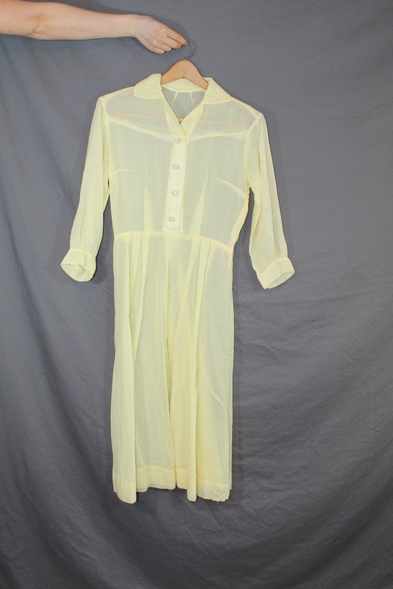 1950s Sheer Cotton Lawn Pastel Yellow Shirtdress … - image 2