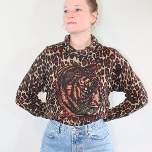 1980s Joyce Tiger & Cheetah Print Turtle Neck Sweater // Medium