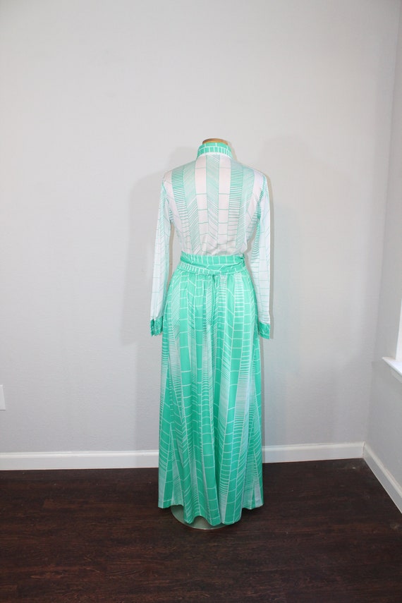 1970s Green Striped Maxi Skirt Matching Set // Browns… Gem