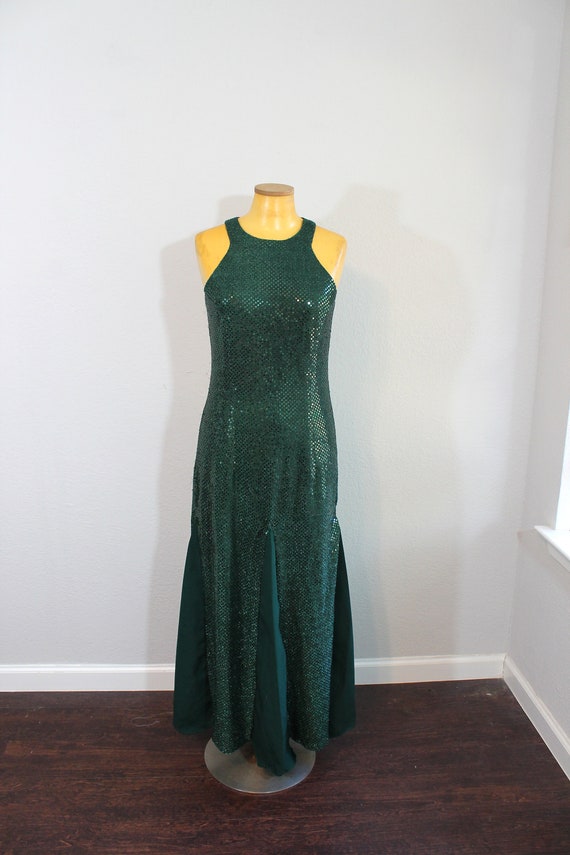 1990s All That Jazz Green Sequin Mermaid Dress // Med… Gem