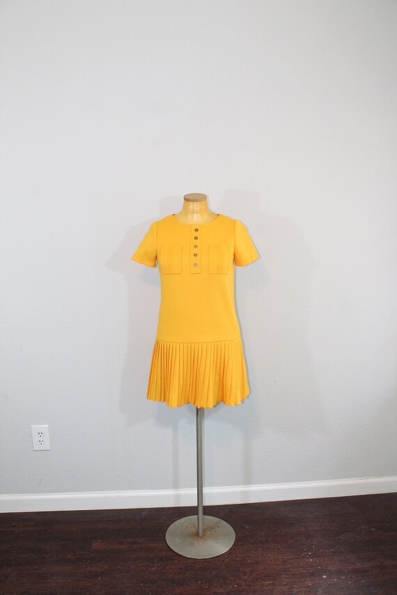 1960s Mustard Yellow Scooter Mini Dress // Extra … - image 1