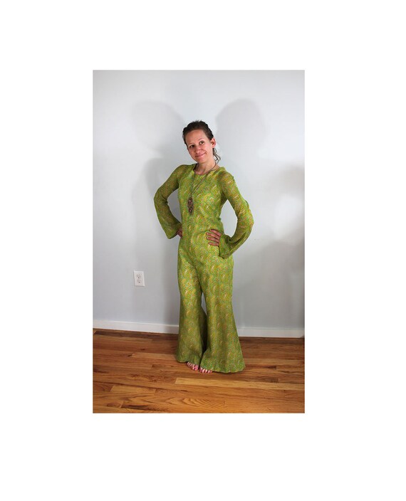 1960s Psychedelic Green Jumpsuit // Count Down //