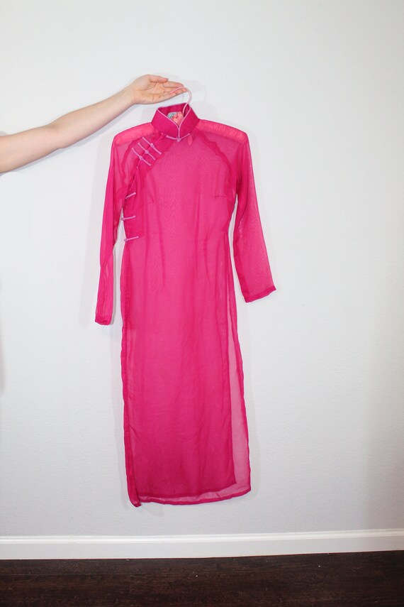 1970s Linh Sheer Hot Pink Cheongsam Dress // Extr… - image 2