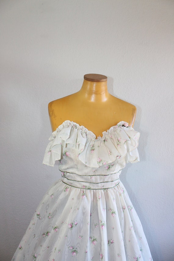1970s Candi Jones Strapless Floral Party Dress //… - image 5