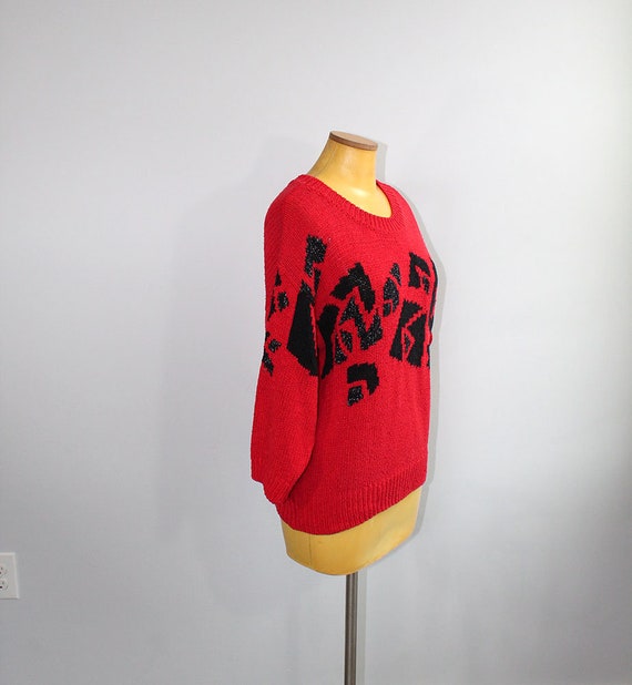 1980s Knit deVille Red Silk Sweater // Large - image 3