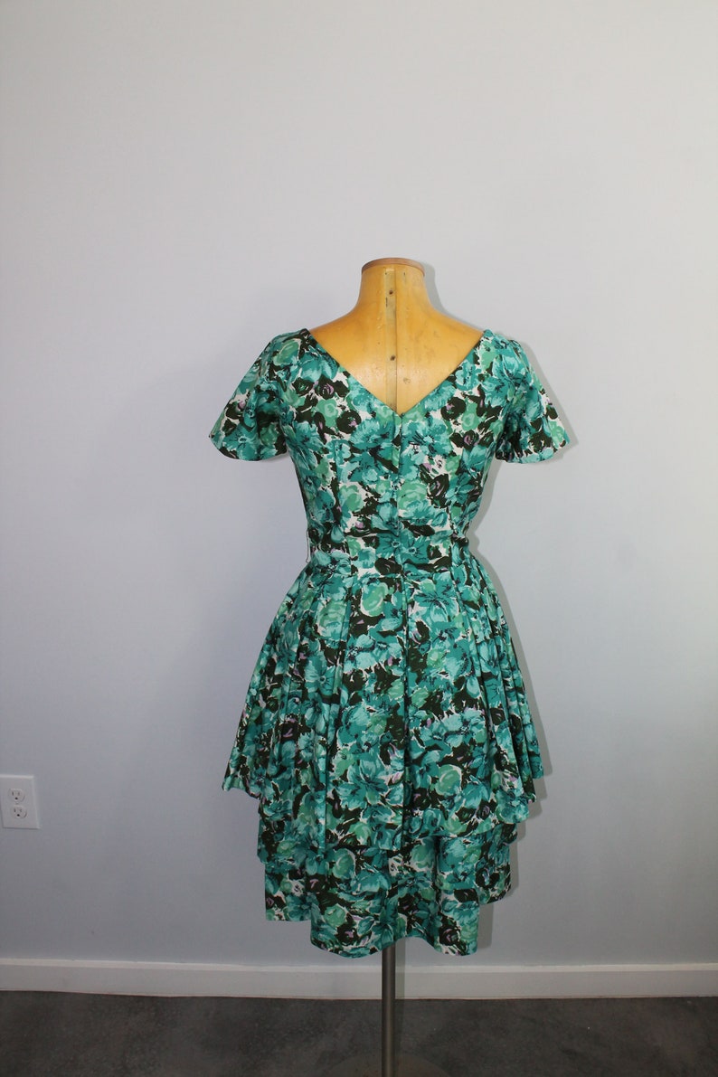 1950s Suzy Perette Teal Floral Party Dress // Extra Small image 4