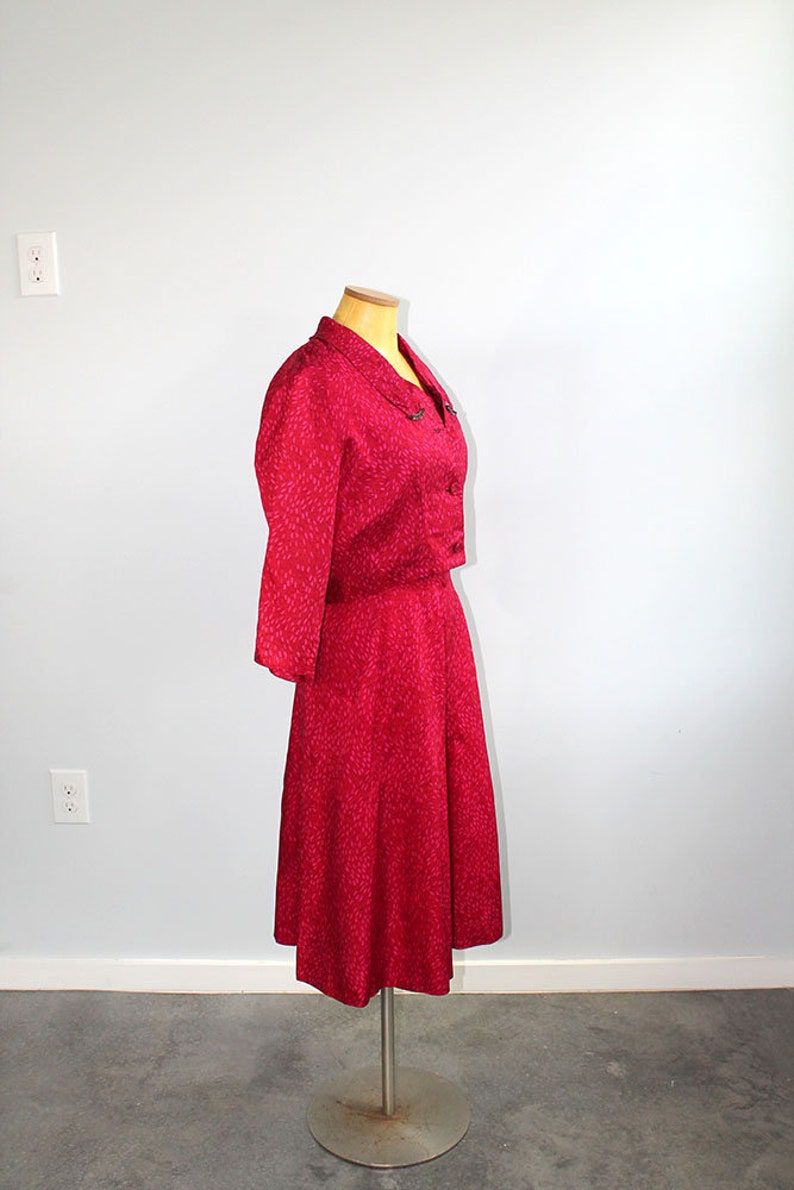 1940s Slimaker Magenta Pink Silk Dress Suit Large or Extra Large