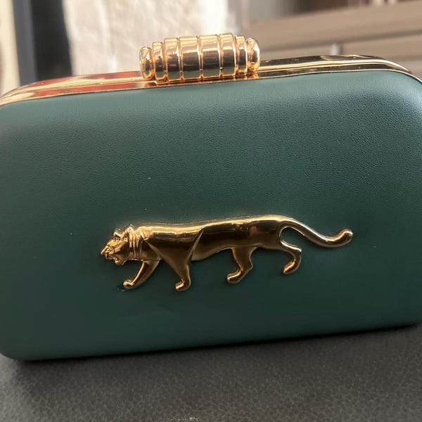 Designer Panther Clutch | Luxury Indian Couture Bag  | Iconic Gold Animal Detail | Rare Collectible Purse