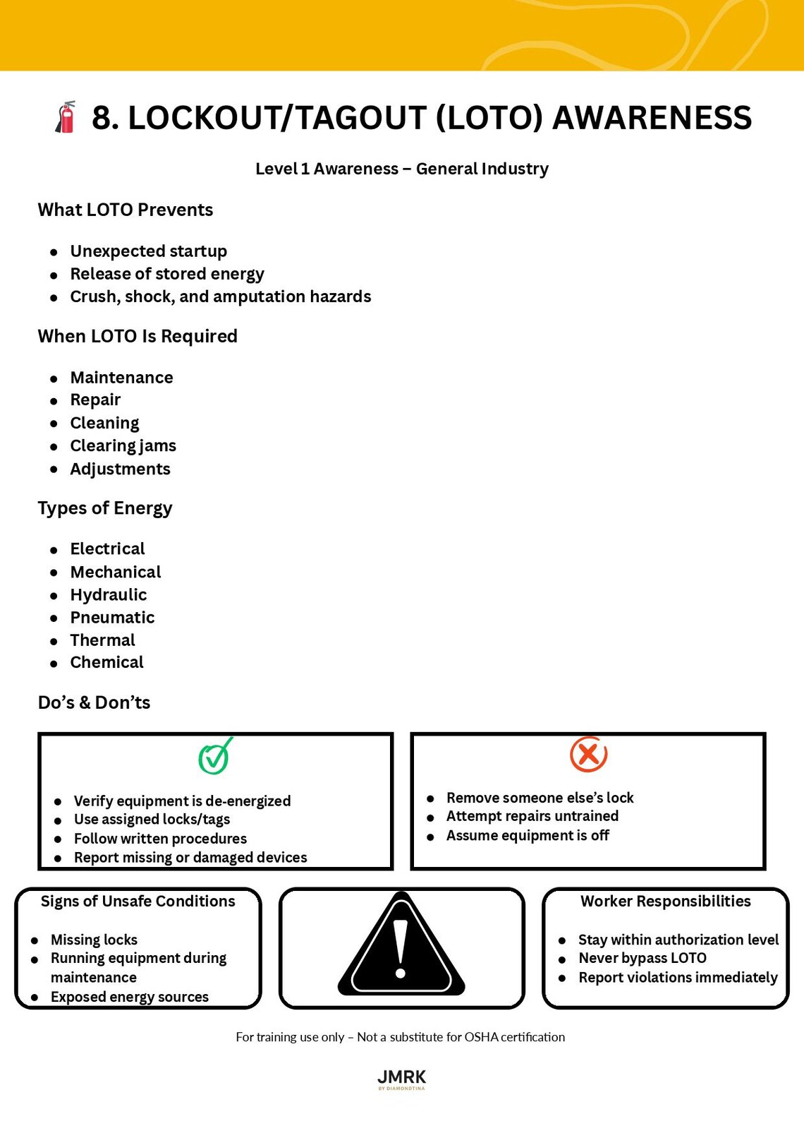 Lockout/tagout (LOTO) Awareness Quick Card | Osha‑inspired Safety Guide ...