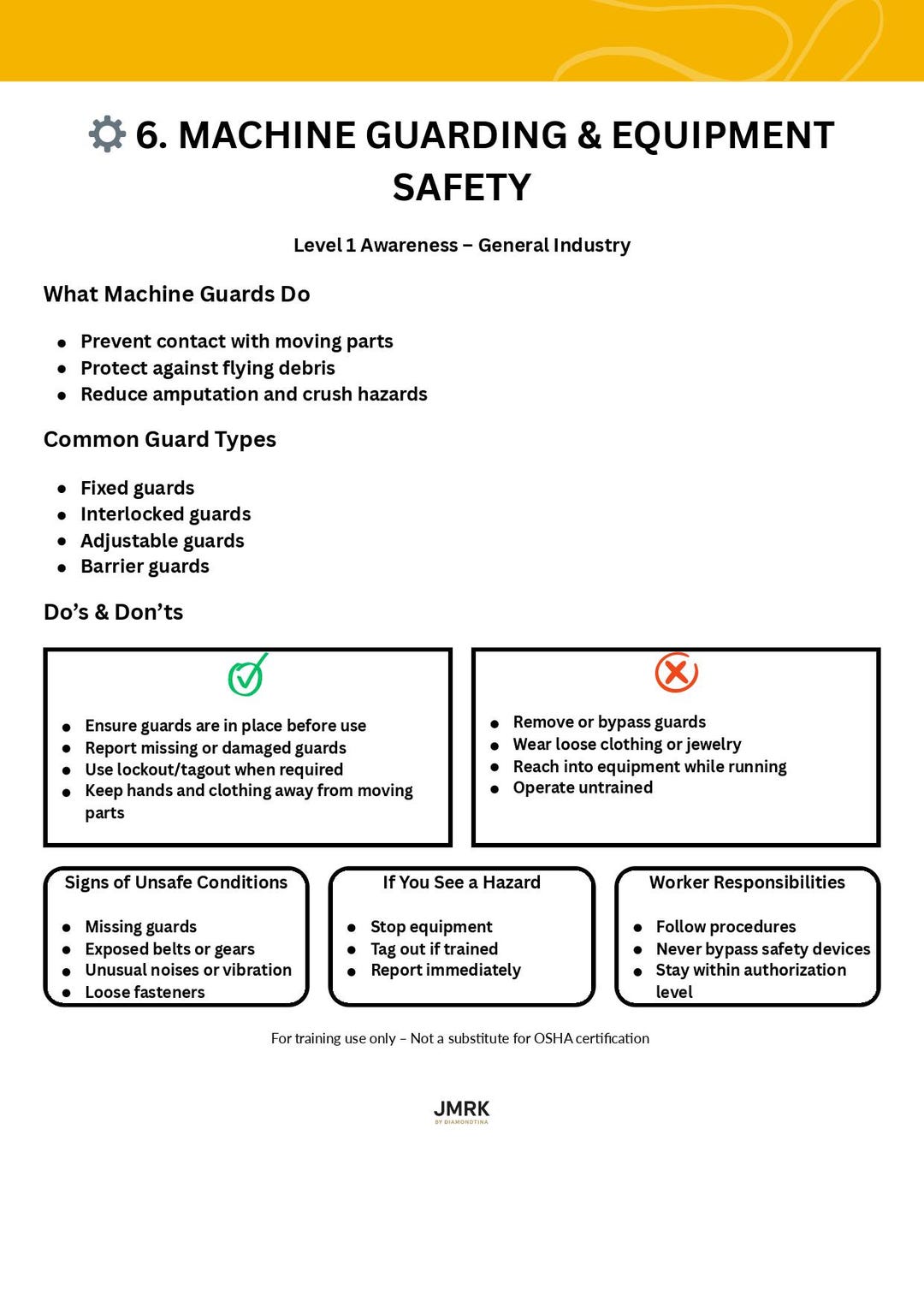 Machine Guarding & Equipment Safety Quick Card | Osha‑inspired Safety ...