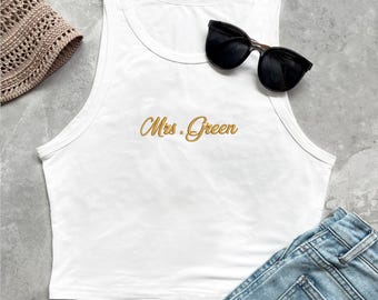 Embroidered Bridal Crop Tank Top, Personalized Wedding Gift