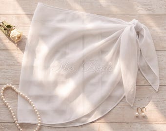 Custom Bride Mesh Skirt • Personalized Mrs Sarong for Bachelorette • White Tassel Bridal Coverup • Matching Bride Tribe Beachwear