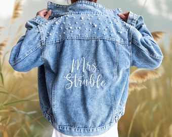 Geborduurd spijkerjack bruid, toekomstige mevrouw jas, jean jas bruiloft, aangepaste bruid jas, aangepaste bruiloft spijkerjack, huwelijkscadeau