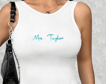 Embroidered Bridal Crop Tank Top, Personalized Wedding Gift