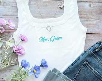 Embroidered Bridal Crop Tank Top, Personalized Wedding Gift