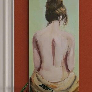 Modern Figurative Art-Sensual Back Portrait of Woman-Nude Female Canvas-Contemporary Minimalist Aesthetic-Feminine Grace and Elegance Dekor