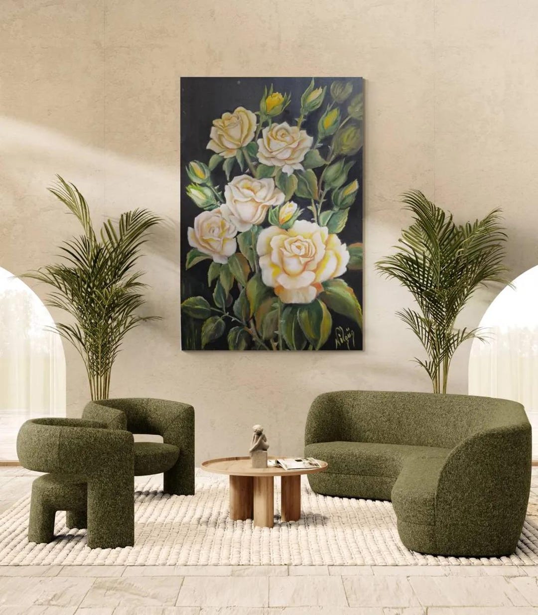 Timeless Cream Roses – Romantic Floral Oil Painting With Vintage ...