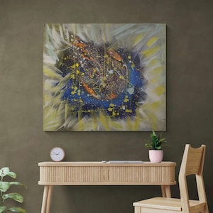 Abstract Cosmic Energy Art: Vibrant Splash of Colors on Canvas – Expressive Modern Galaxy-Inspired Painting for Unique Decor