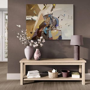 Abstract Woman Playing Cello Wall Art – Modern Musical Painting on Canvas, Elegant Music-Themed Artwork for Living Room or Studio Decor