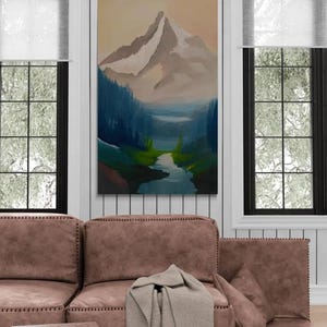 Mountain Serenity Landscape Painting – Original Snowy Peak & Forest Scene on Canvas, Nature Wall Art for Rustic or Modern Decor