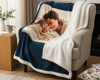 Manta de lã Sherpa personalizada com foto: Manta para recordação personalizada