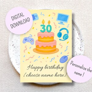 Biglietto di auguri personalizzabile per il 30° compleanno da stampare, biglietto di auguri per il 30° compleanno, biglietto di auguri geek stampabile, biglietto di auguri per il 30° compleanno da giocatore di videogiochi