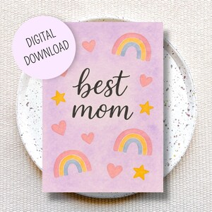 Carte Meilleure Maman en anglais, carte de vœux fête des mères imprimable, cadeau pour maman, cadeau fête des mères arc en ciel