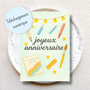 Carte anniversaire pour passionné de coloriage, carte d’anniversaire pastel, carte anniversaire à imprimer, cadeau pour fan de coloriage