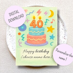 Carte 40 ans personnalisable à imprimer, anniversaire 40 ans personnalisée,carte d’anniversaire à imprimer, jolie carte millenial imprimable